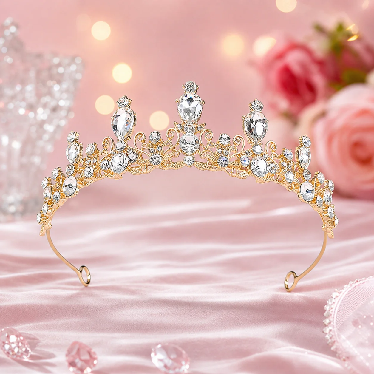 Little Girls Sparkly Rhinestone Tiaras and Crowns Light Luxury Princess Diadem Women Birthday Party Hair Jewelry Ornaments - view 2