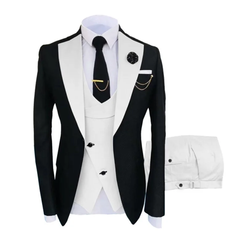 Nieuwe Mannen Pakken 2023 Slim Fit One Button Bruidegom Tuxedos Tailor Made Blazer 3 Stuks Pak Kostuum Homme (Jas + Vest + Broek + Tie)