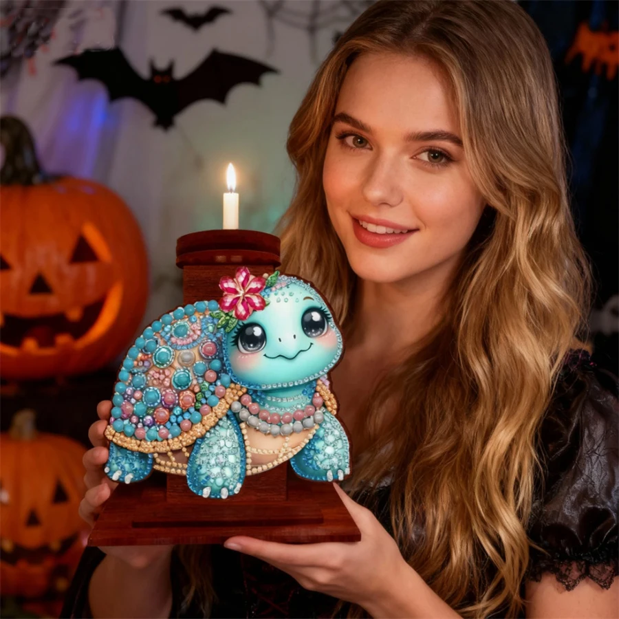 

Tortoise Tabletop Candlestick Holder Ornaments Aromatherapy Candle Holder 5D DIY Diamond Art Mini Candle Holder for Home Decor