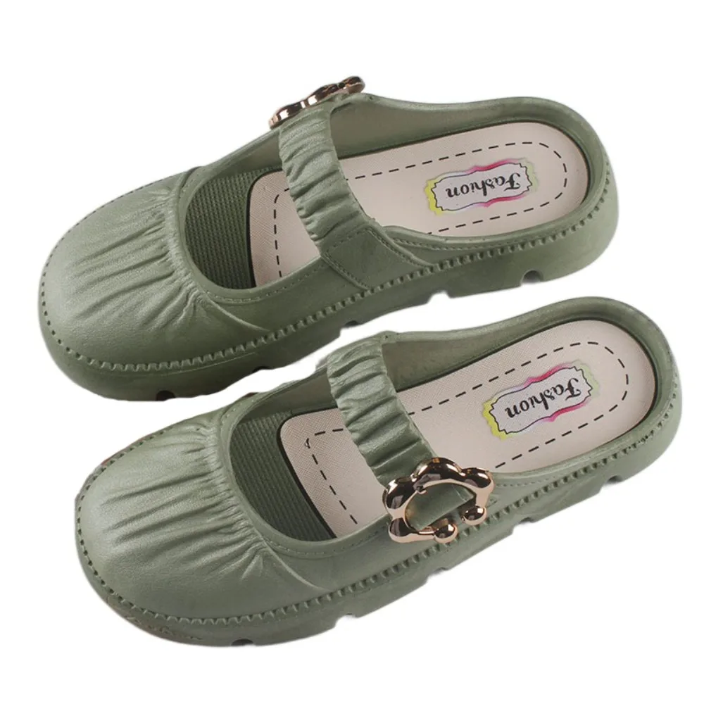 

Модные противоскользящие тапочки на плоской подошве, женские милые шлепанцы с круглым носком, сандалии на мягкой подошве, летние тапочки из искусственной кожи