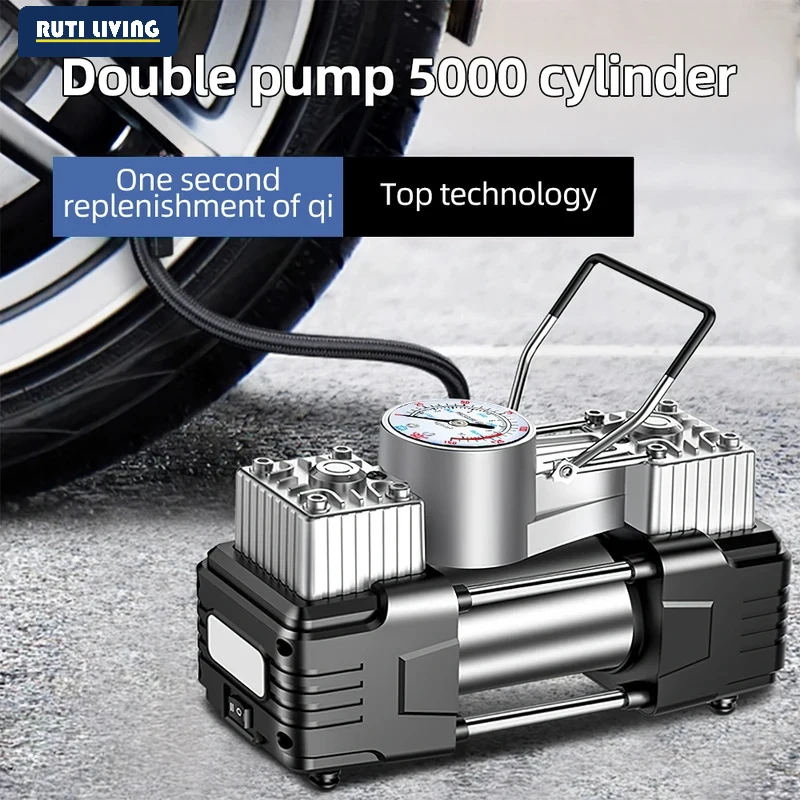 RUTI LED Light Inflation Pump DC 12V Dual Power Car Air Compressor Portable Tire Inflator for Home Car Boat Bicycle Mattress