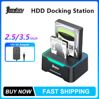 Coolfish Dual HDD Docking Station Hard Drive Enclosure USB3.0 To 2.5 3.5'' SATA  Dual Slots External Hd Case Base Hard Disk Box