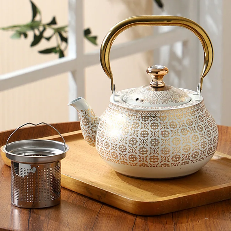 

Stainless Steel Commercial Teapot Restaurant Induction Cooker Kettle Bubble Teapot Golden Large Capacity