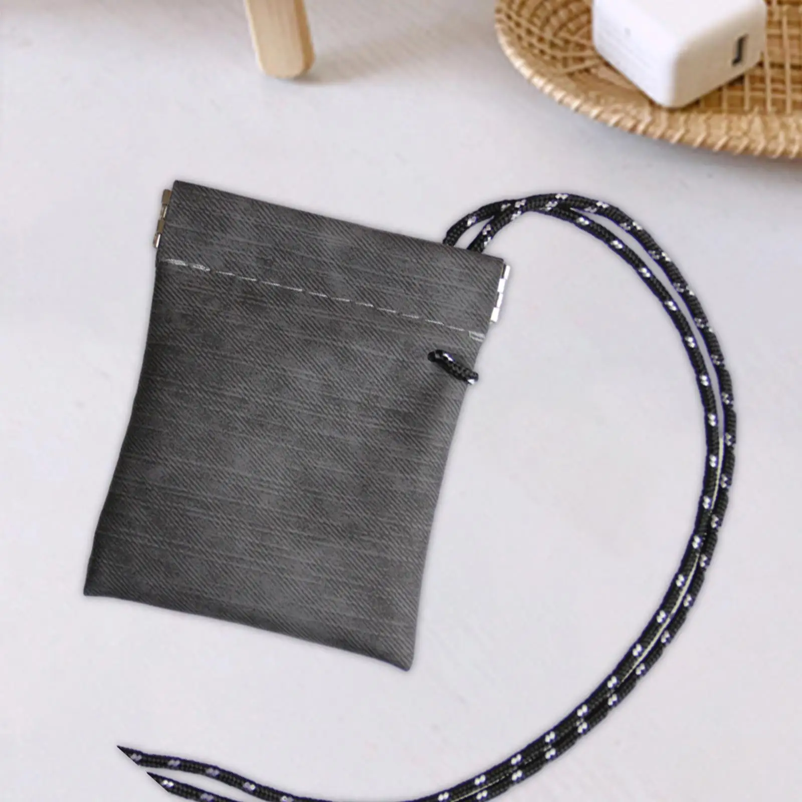 5xHanging Neck Pouch Key Bag Small Wallet Storage Bag for Men Women Earbud Bag Gray