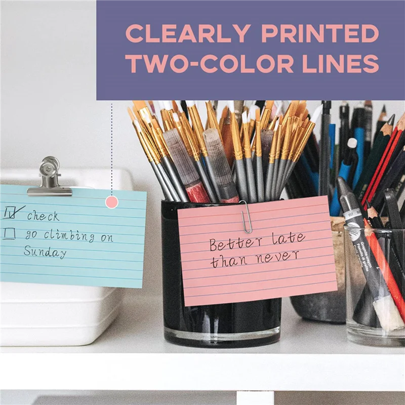 Kartu Indeks Berwarna 600 Lembar 3X5 Inci Kartu Catatan Bergaris Kartu Flash Warna untuk Belajar, Mencatat, Daftar Tugas
