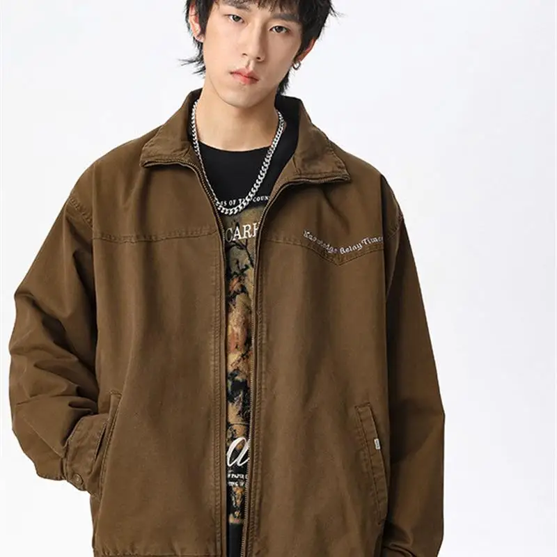 

Мужская осенняя куртка Redup Waterwaer, свободного кроя, с вышивкой, декоративными элементами, прямым подолом, универсальная, для ношения поверх верхней одежды