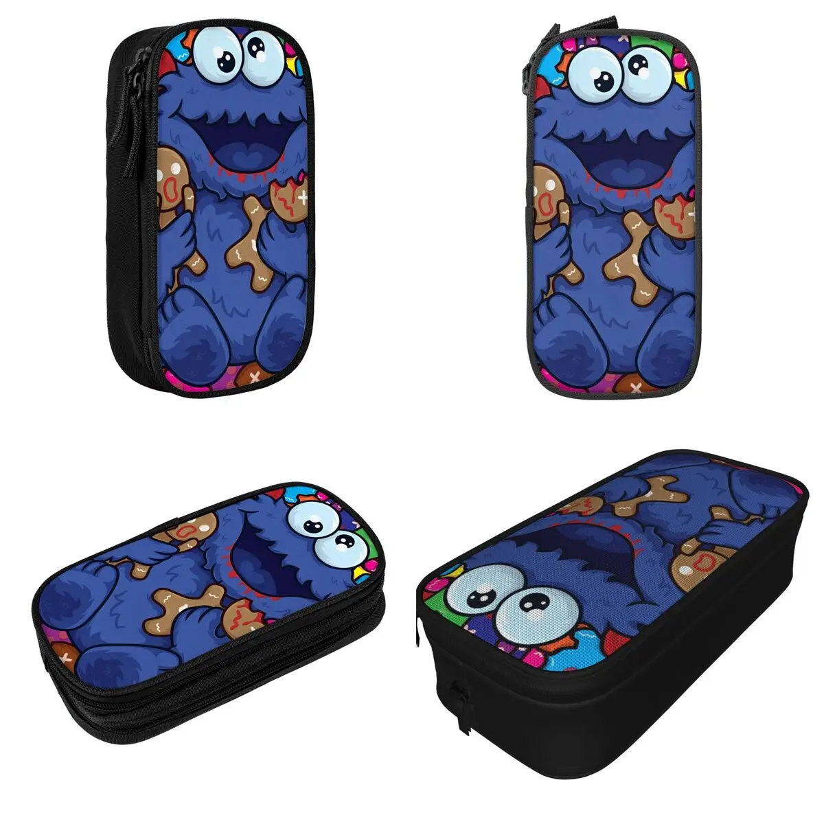 S-Sesame Streets Pencil Cases Fun Cookie Monster Cartooon Pen Holder Bag Girl Boy Large Storage Office Zipper Pencilcases