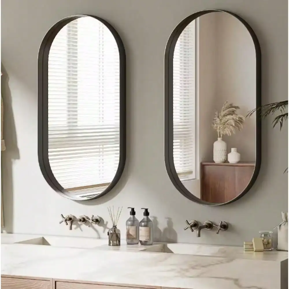 

Oval Modern Aluminum Alloy Deep Framed Wall Mirror with Simple Metal Frame, Entryway, Bedroom Vanity, Living Room, Hallway Decor