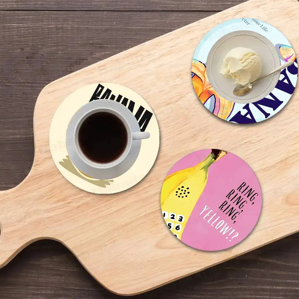 Banana Funny Fruit Natural Wood Coaster Creative Cartoon Absorbent Cushion Coffee Mug Bowl Cushion Insulation Cushion