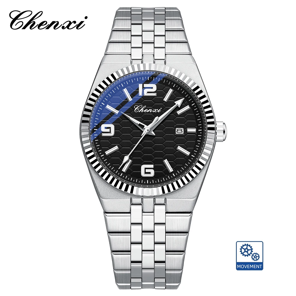 

CHENXI серебряные механические мужские часы с ремешком из нержавеющей стали, деловые повседневные водонепроницаемые мужские часы со светящимся календарем даты