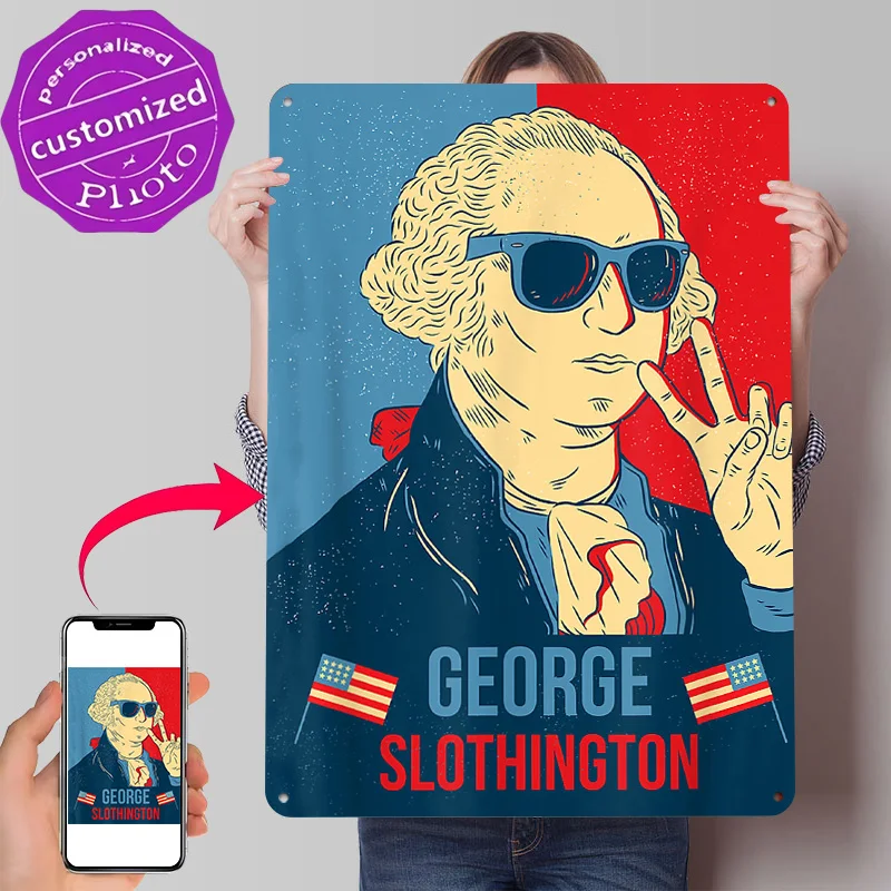 George Slothington Personalized 3D Textured Metal Poster Wall Art Tinplate Sign for Decoration Garage Accessories Desk Decor