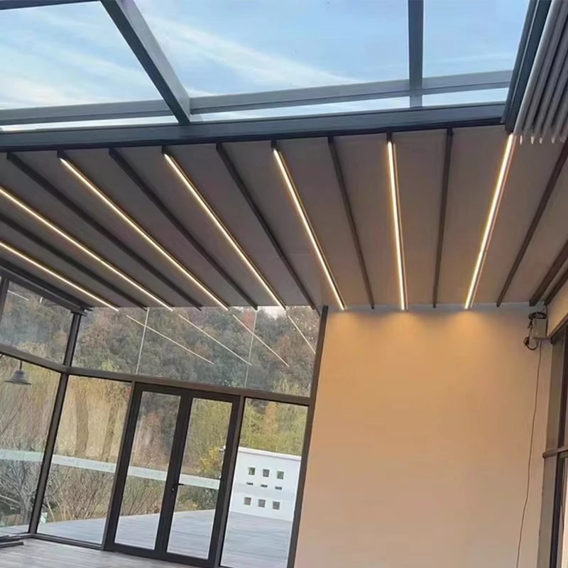 Factory Direct 2026 Electric Retractable Roof Pergola Project Aluminum Alloy Structure PVC Fabric Roof Weather Resistant