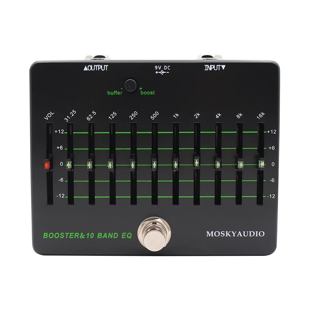 MOSKYAUDIO BOOSTER&10 BAND EQ  Clean Booster 10 Band EQ Effect Pedal Buffer Guitar Effect Pedal True Bypass DJ Equipment