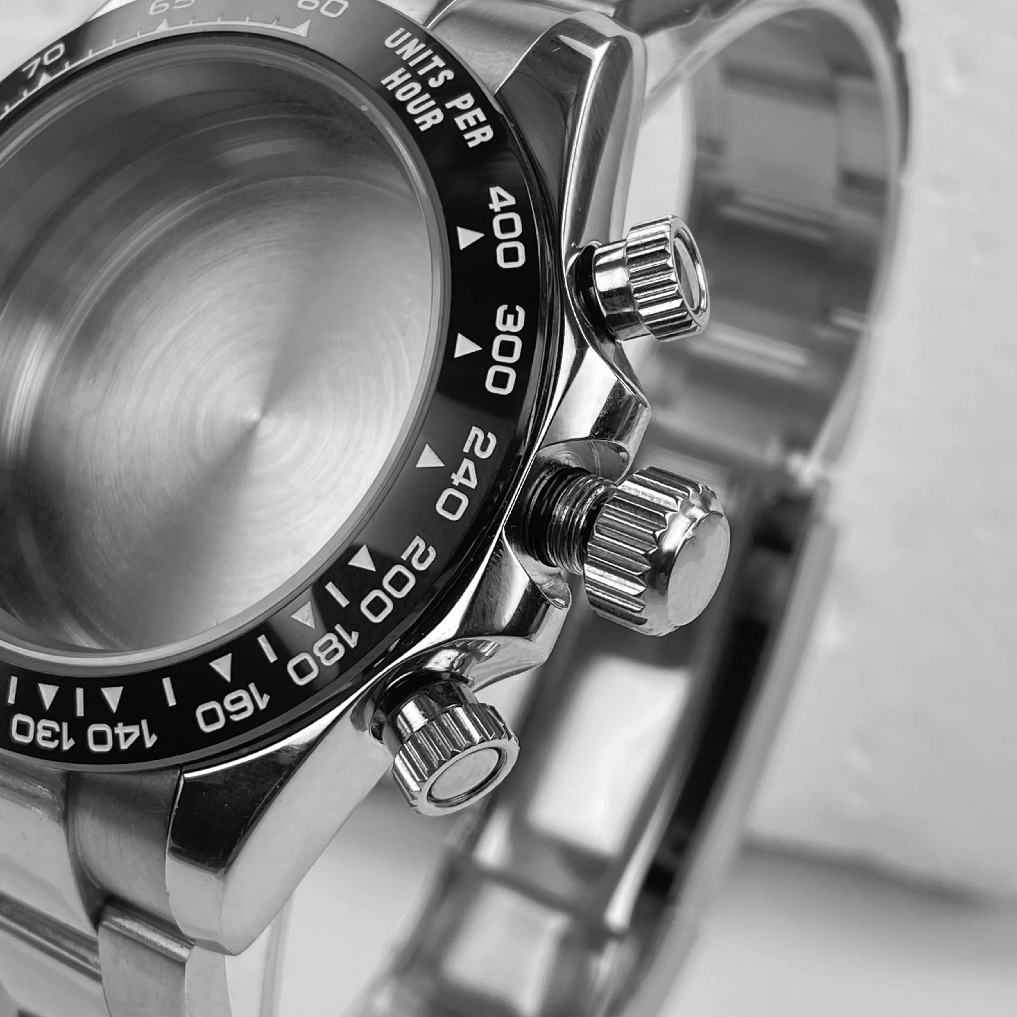 Caixa de relógio vk63 de 39mm, tira de aço inoxidável, vidro safira, à prova d'água, com movimento de quartzo vk63, acessórios de mostrador de 29mm