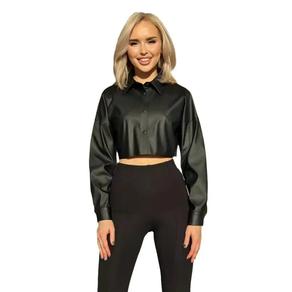 レディース長袖PUシャツ 秋冬新作 無地 バットウィングスタイル へそ出し 欧米風ファッション