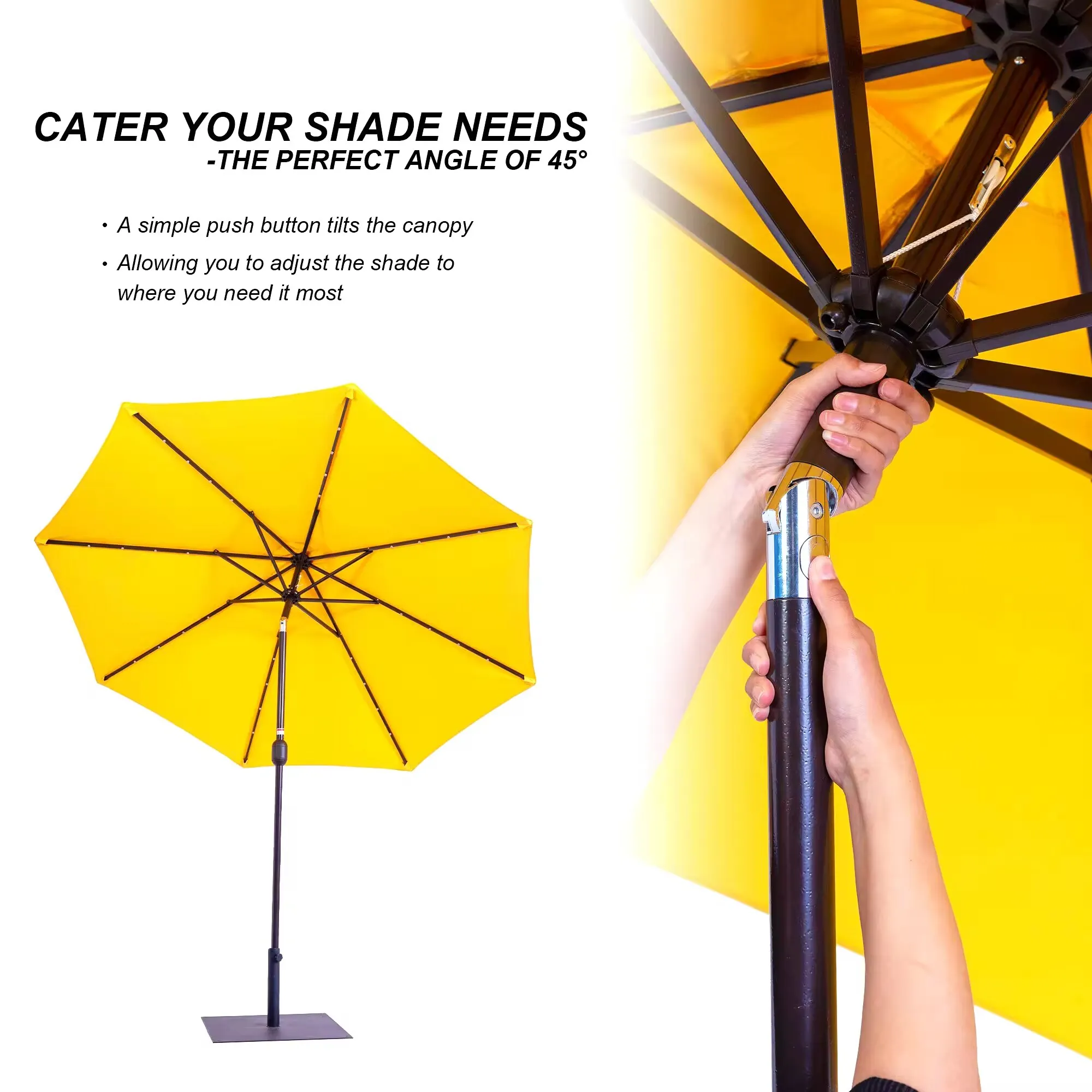 

Best Choice Products 7ft Outdoor Solar Market Table Patio Umbrella for Deck, Pool w/Tilt, Crank, LED Lights - Yellow