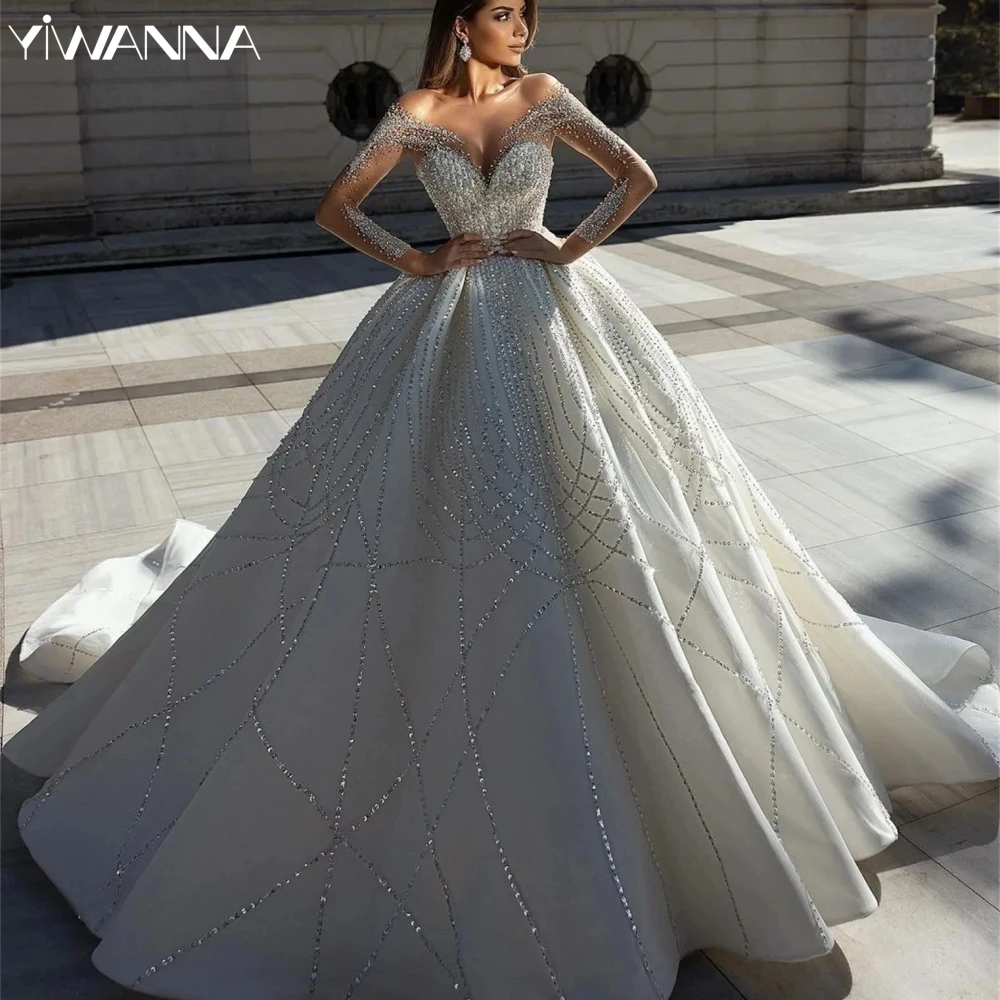 

Exquisite Ball Gown Bridal Dress Hand-sewn Sequins Beads Wedding Gown Modest Long Sleeve Bride Robe Customized Vestido De Novia