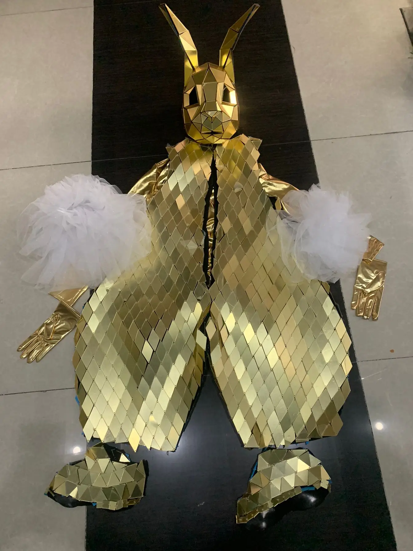 Gold Mirror Rabbit Costume Nightclub Bunny outfits stage show wear sexy singer dancer Concert outfit gogo model costume