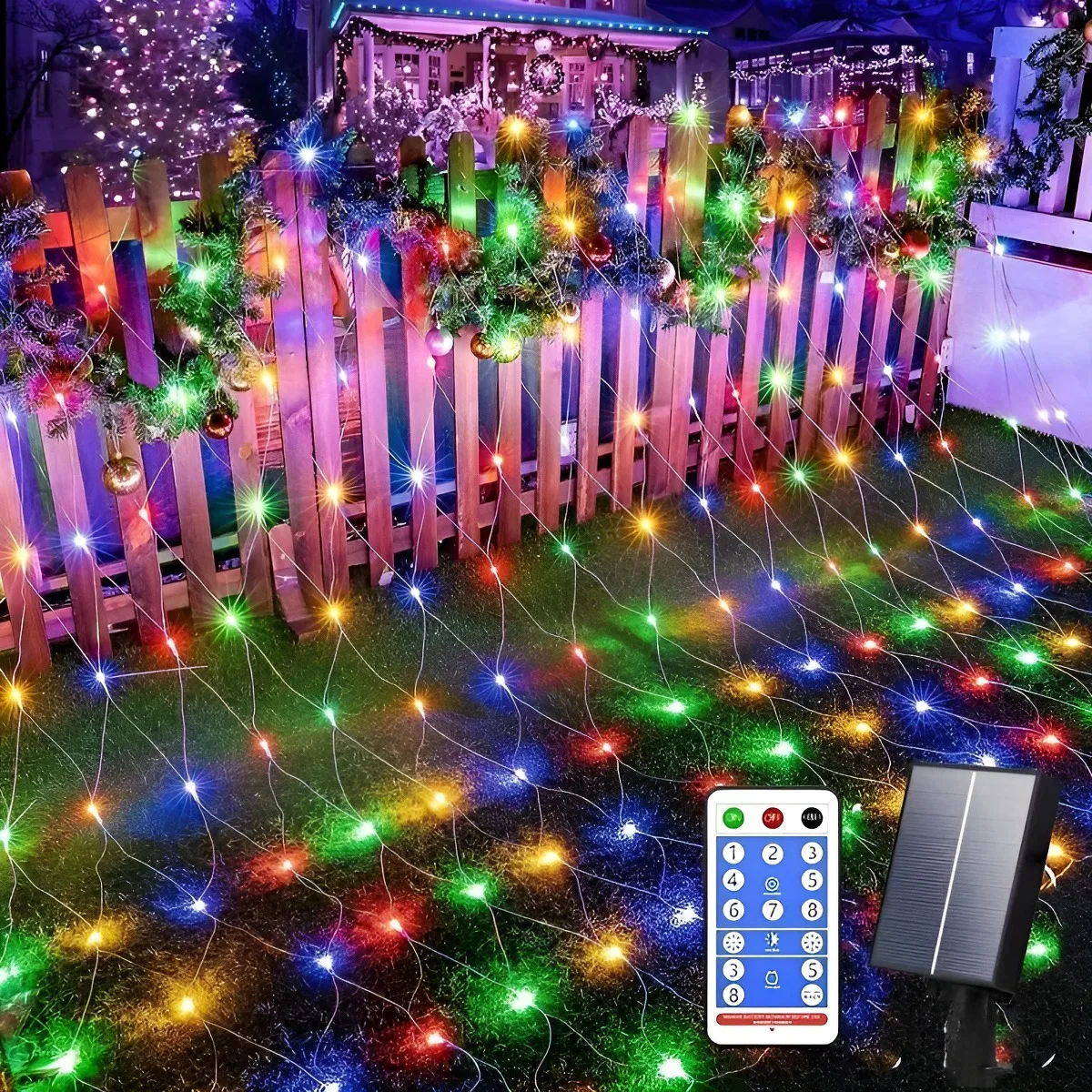 

1 упаковка 192 светодиодных солнечных сетчатых фонарей, 9,8 фута * 6,6 фута, 8 режимов, сетчатые фонари, водонепроницаемые солнечные наружные фонари IP65, автоматическое включение/выключение, гирлянды