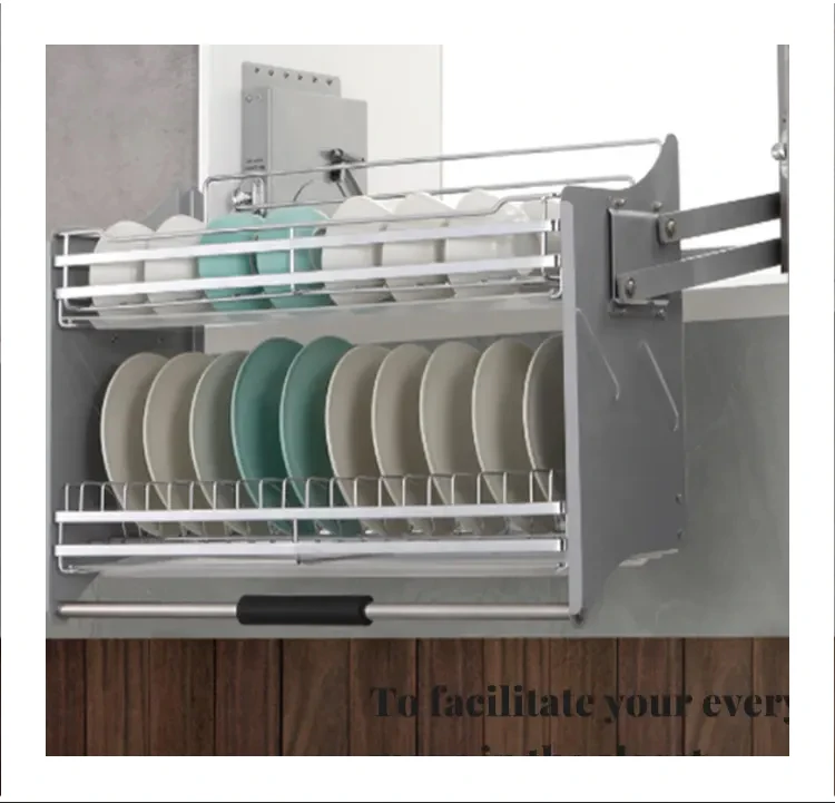 منظمة إغلاق ناعمة، خزانة تخزين المطبخ، رف أطباق المصعد، سلة رفع قابلة للسحب #1