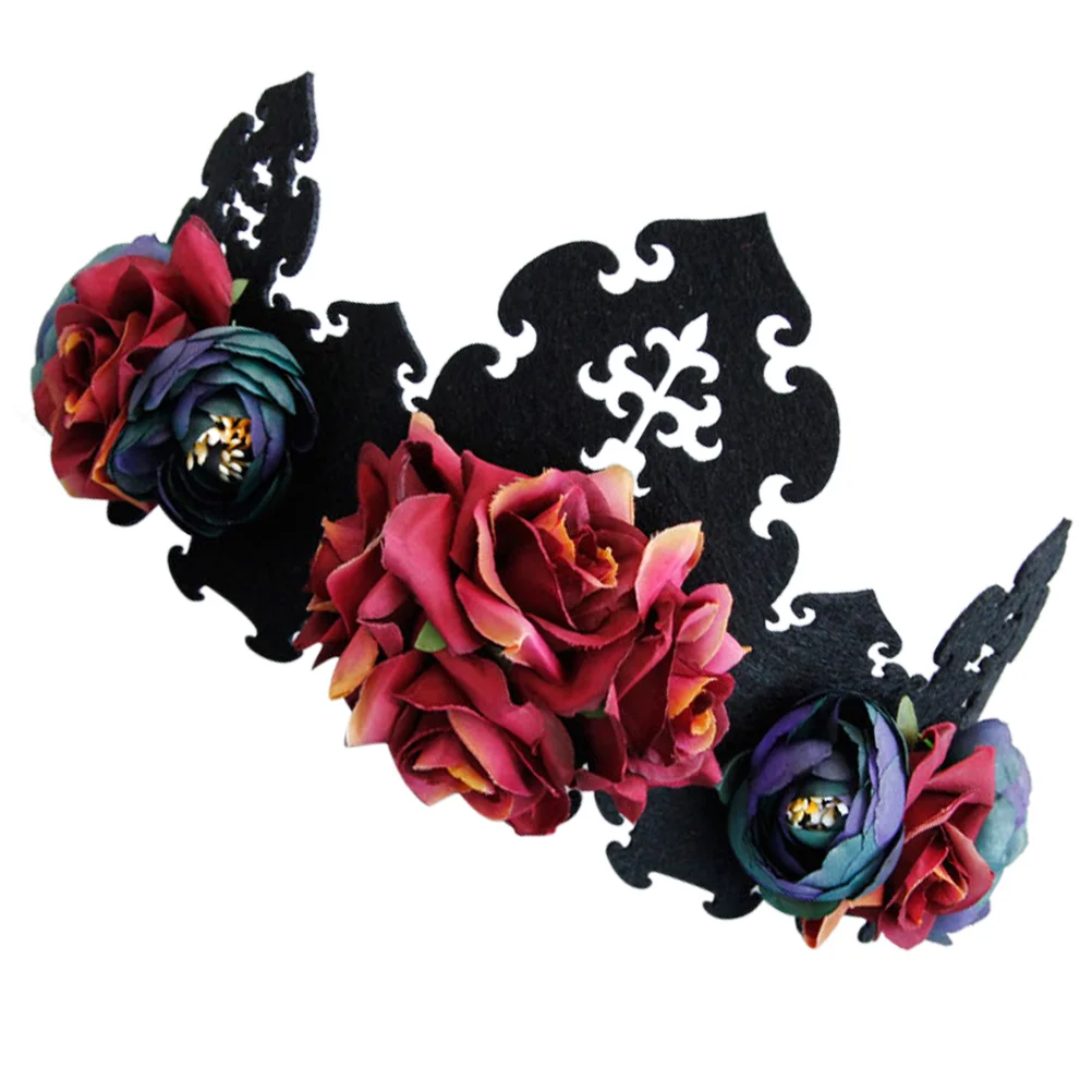 Halloween Wreath Floral Headpiece Rose Skull Gothic Flower Crown Headband Garland Headdress