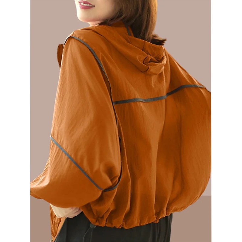 

Women's Jacket 2023 Summer Thin Korean Hooded Sun Protection Coat Loose Clothing Anti-UV Outdoor Sports Top Long Sleeve