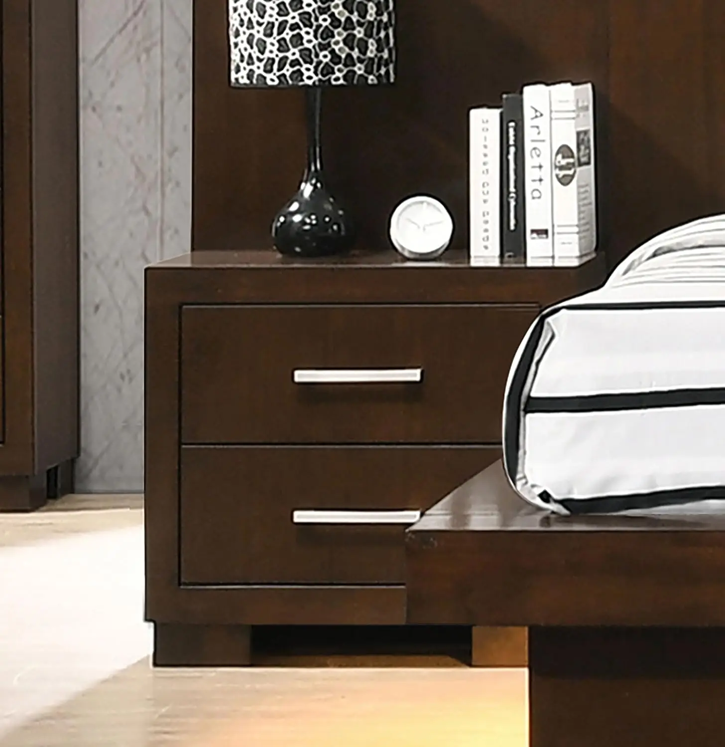 Wood 2-Drawer Nightstand Felt-Lined Top Drawer Flat Fronts Silver Handles Bedroom , Customized
