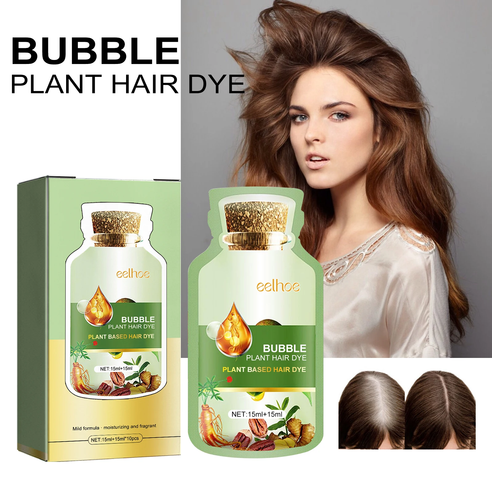 

Plant-Based Bubble Hair Dye Kit - Easy At-Home Application, 2-in-1 Non-Damaging Hair Styling & Nourishing Set