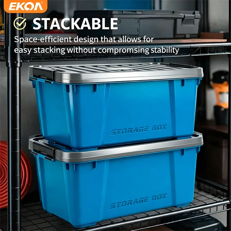 EKOA 1 Pack 50L/52QT Heavy Duty Storage Bins with Lid, Stackable Plastic Storage Bins Closet, Shelf, Kitchen, Workshop, Basement