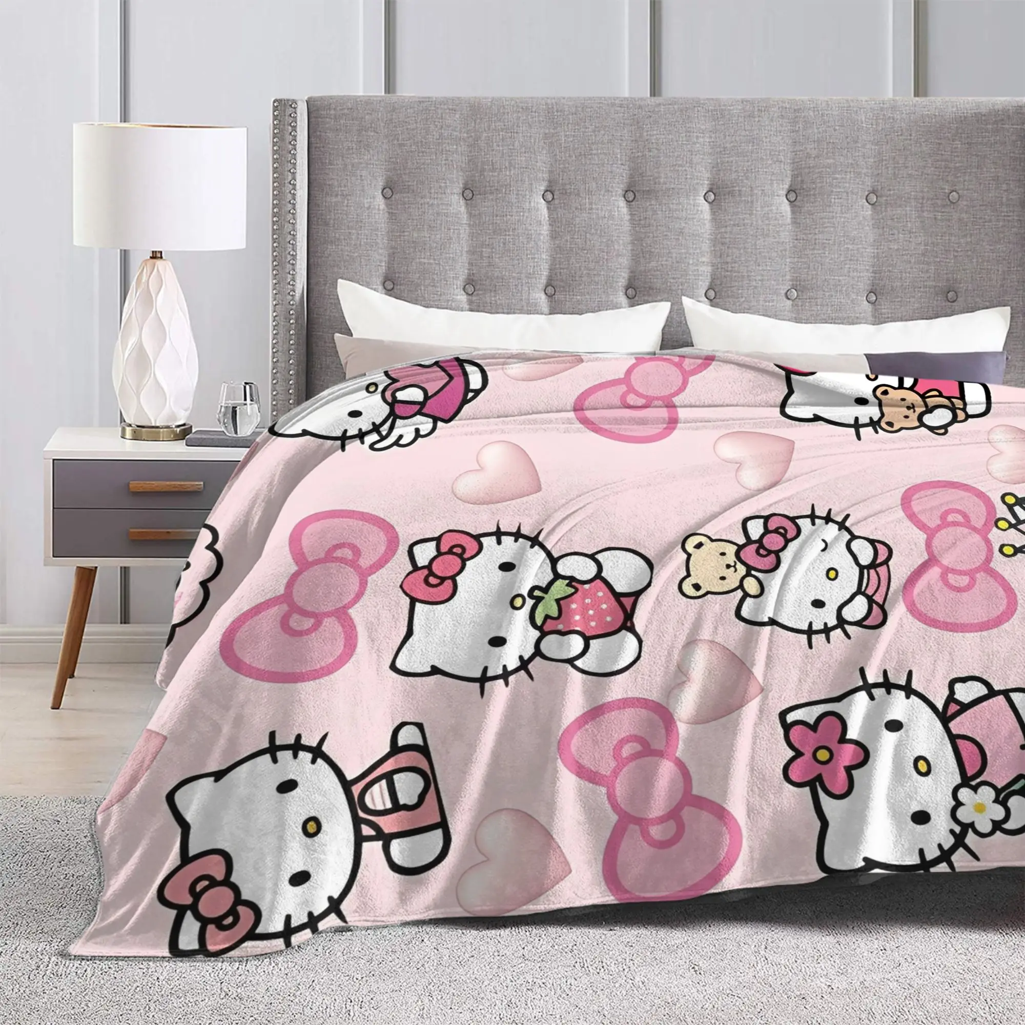 Super Warm BlanketsChild Camping Hello Kitty  Throw Blanket  Flannel Bedspread For Outdoor Novelty Sofa Bed Cover