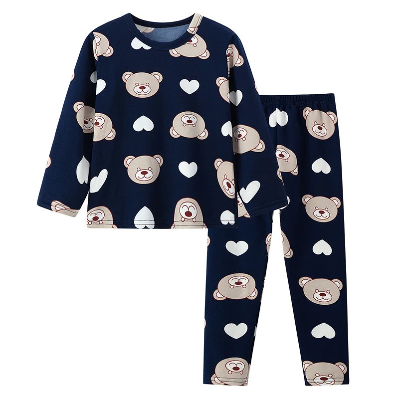 2-piece 2024 new autumn children\'s cute bear long-sleeved trousers suit boy leisure and comfortable home cover girl Joker pajama