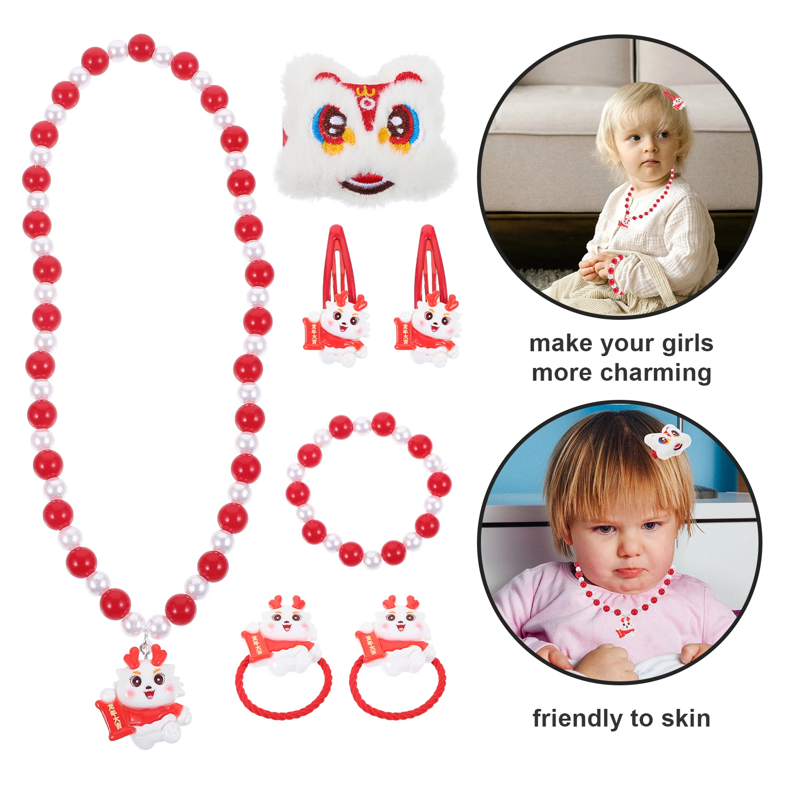 

Children's Necklace Bracelet Set Toddler Girl Bracelets Gift Red Metal Jewelry for Girls