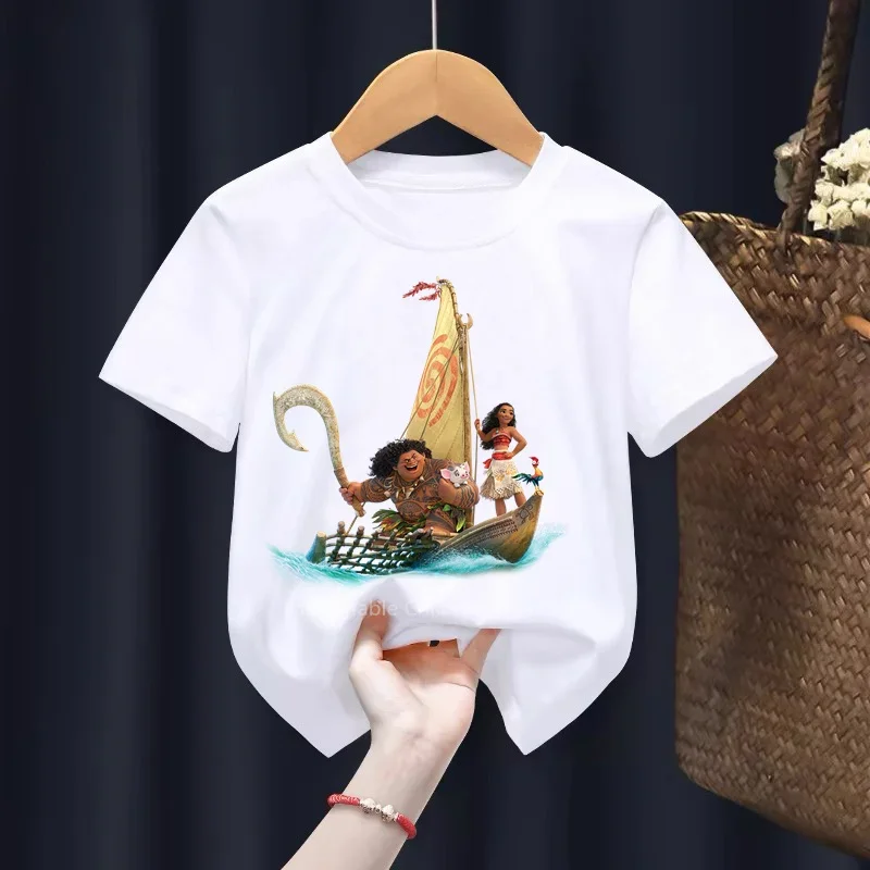 Moana's Oceanic Crew! Fun-filled Summer T-shirt for Kids, Cute Cartoon Print on Cotton Shortsleeve Tops