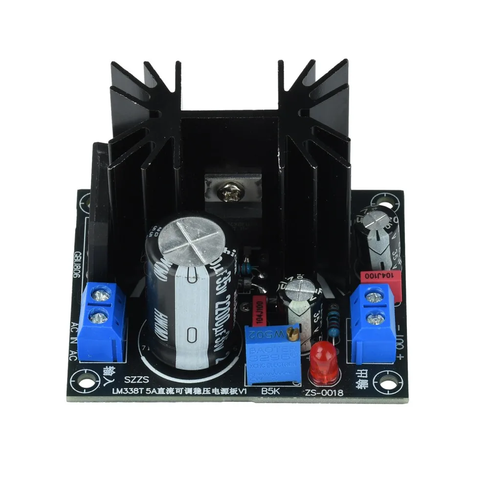 LM338T Linear Adjustable Voltage Regulator Module AC0-24V DC0-35V Input DC1.5-30V Output 5A Power Supply Board for Lab Test