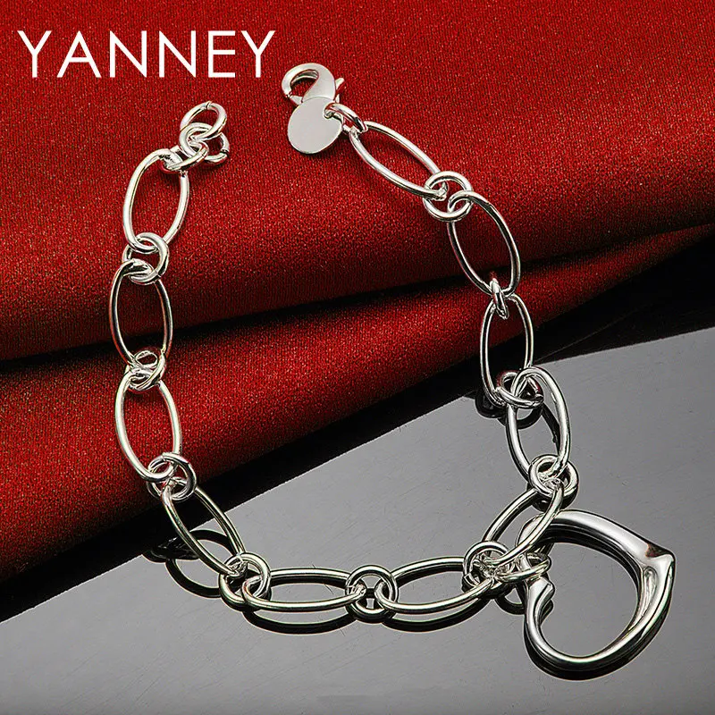 Nuevo Pulsera con colgante de corazón Simple fino de Plata de Ley 925 para mujer, abalorio de lujo, joyería para fiesta de compromiso y boda