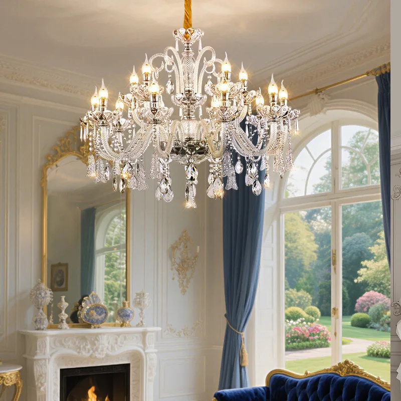 European style, living room, chandelier, high sense, light luxury, crystal