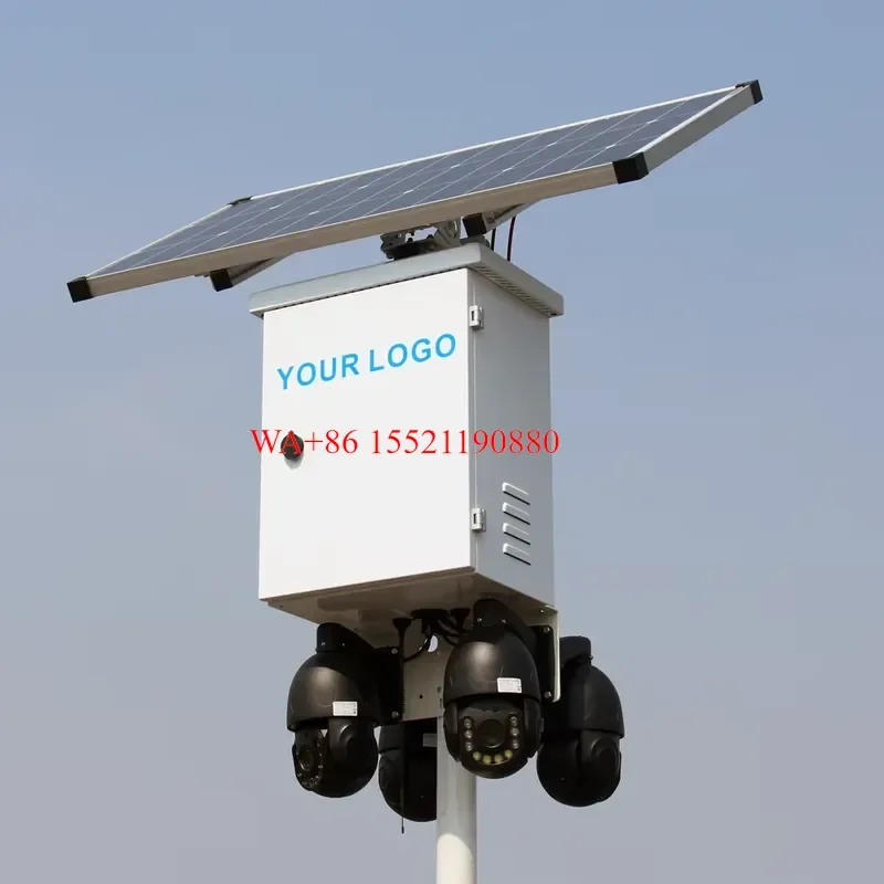 WMWMNU Off Grid 200W Solar Powered CCTV System with SIM Card Dual Lens 4 Camera Security Kit for Farm Construction Site with