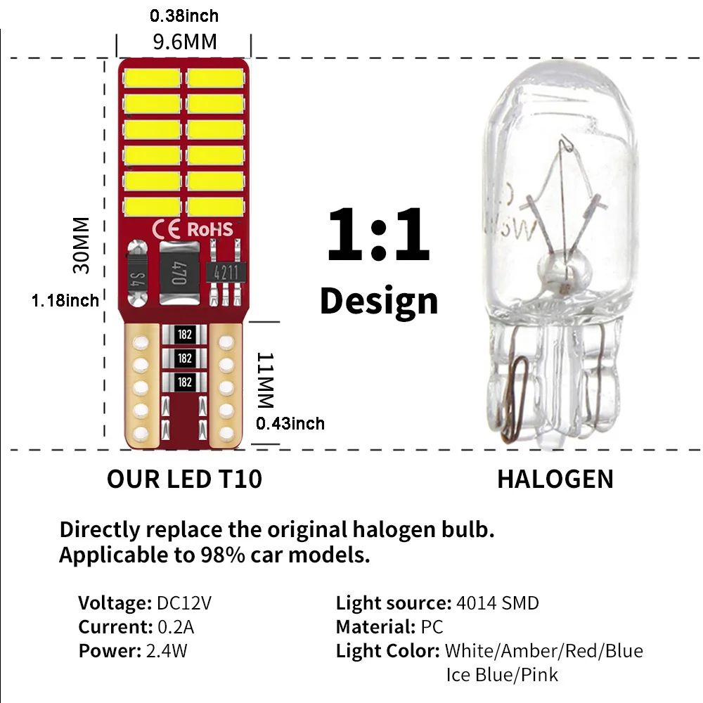 2-10Pcs W5W LED T10 Led Canbus 168 194 LED Bulb 24SMD Reverse Car Side Marker Interior  Light License Plate Lamp White Wholesale