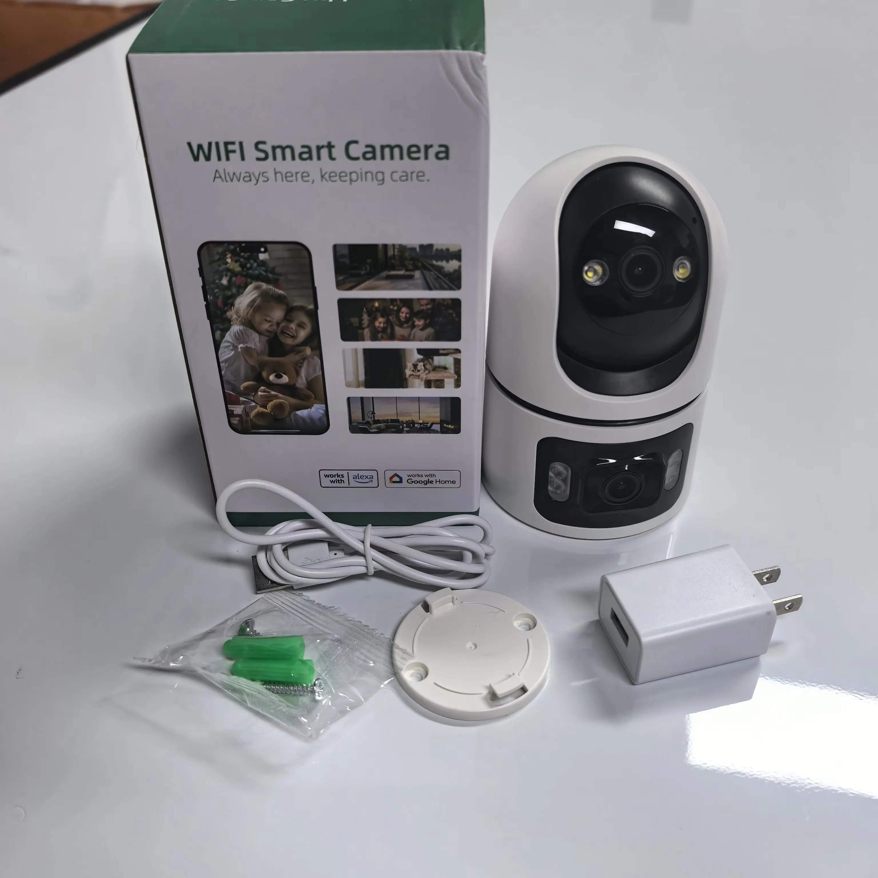 New Wifi Indoor Smart Camera 3mp Dual Screen Lens 2.4g Infrared Night Vision Motion Detection Auto Track Two-Way Voice Audio