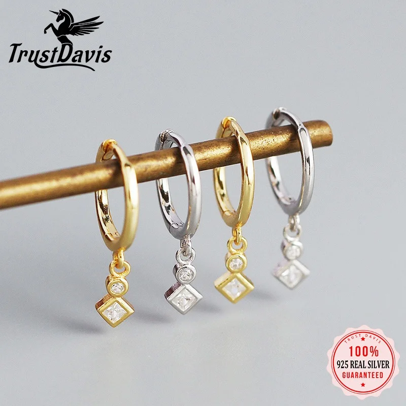 

TrustDavis 925 Sterling Silver Fashion Career Zircon Minimalist Hoop Earring for Daughter Girls Birthday Gift Jewelry DS3922