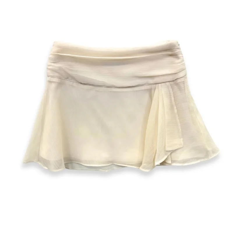 

Women Chiffon Mini Layered Ruffle Skirt Apricot Draped Waistband A-line Flowy Short Skirt Casual Summer Bottom Streetwear