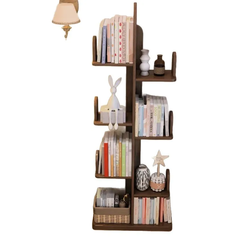 Solid wood cactus bookshelf floor-standing tree-shaped storage rack, thickened bedside