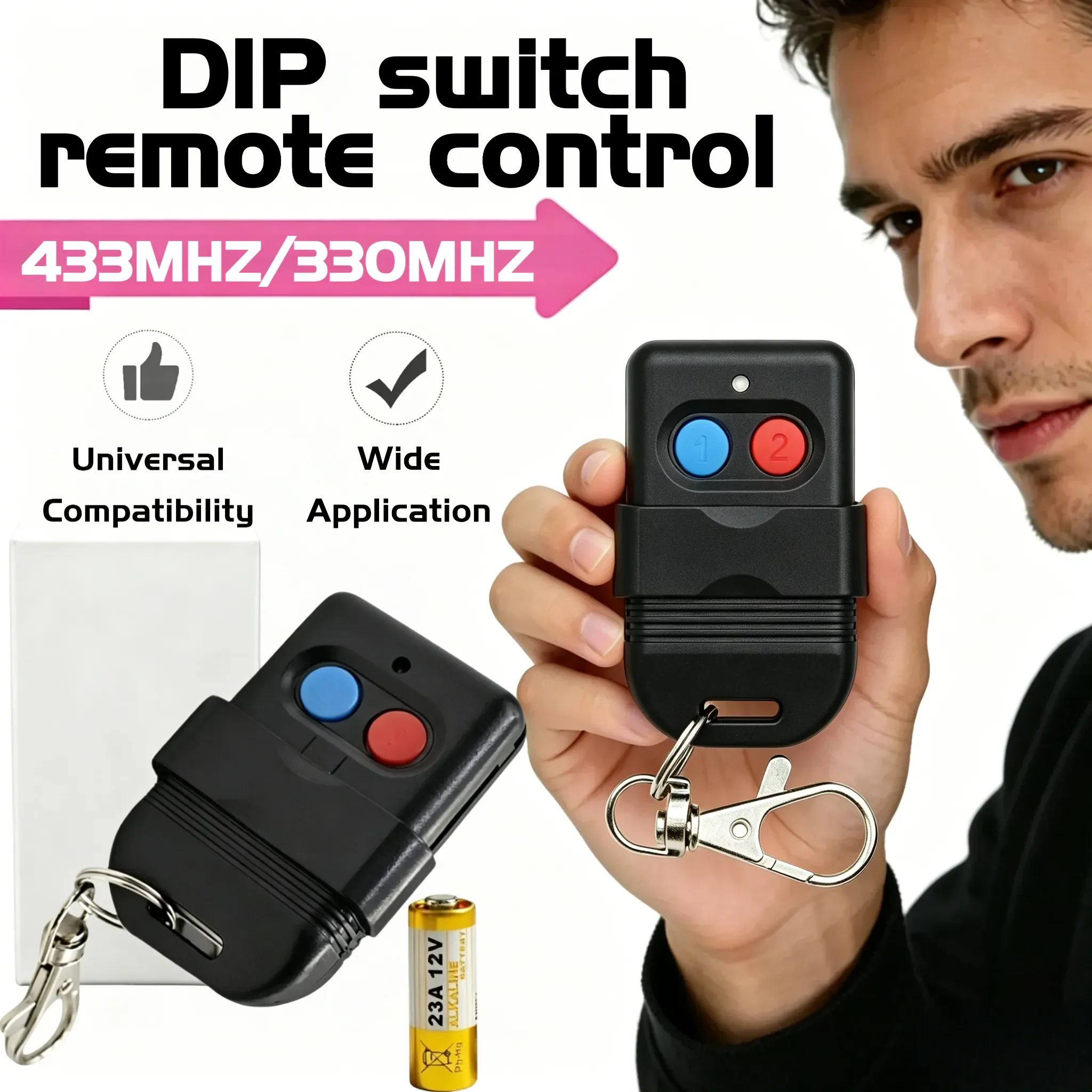 

Universal Remote Control 433MHz 330MHz 2 Keys RF Wireless Remote Control 8 Dip Switch Auto Gate For Gate Garage Door Opener