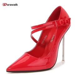 2024 nuovo arrivo Designer donna 12cm décolleté con tacco in metallo lucido tacchi a spillo con tacco alto scarpe Unisex con punta a punta Plus Size