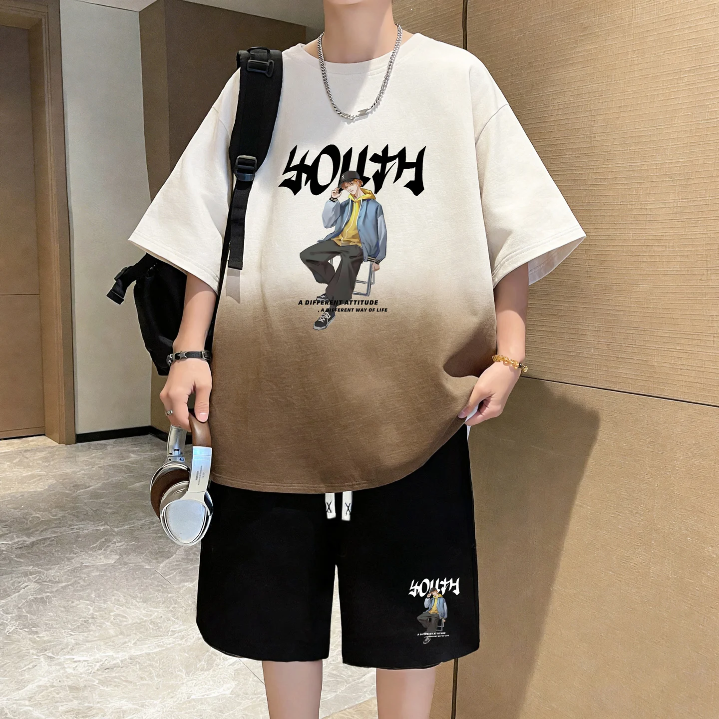 

Fashion Short Sleeve Cotton T-Shirts & Shorts Men's Sets 2026 Summer 2 Piece Tops Tees Pant Tracksuits Clothing Youth Streetwear