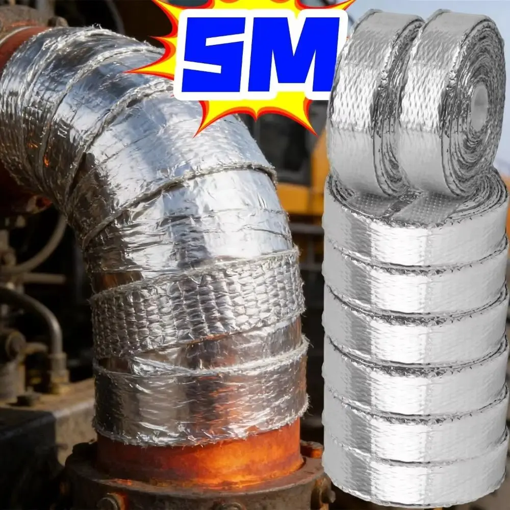 5M Exhaust Pipe Heat Wrap Tape Fiberglass Heat-Resistant Water Heater Pipes Tape Aluminum Foil Tapes