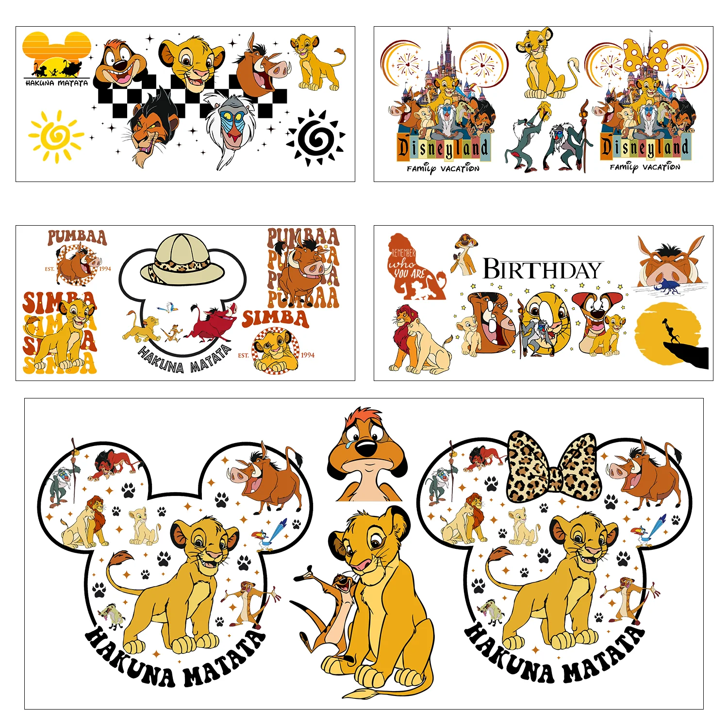 

5 sheets Simba King Series easy peel waterproof DIY Decals 3D transfers uvdtf stickers 16oz uv dtf cup wraps