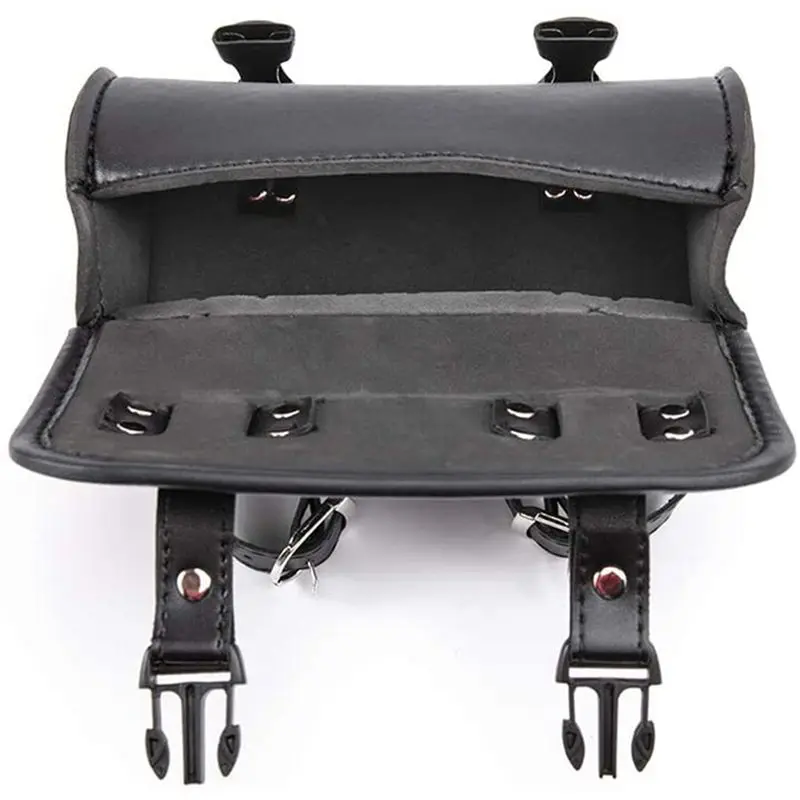 Precision 2X Motorcycle Fork Bag PU Leather Bicycle Handlebar Tool Pouch Sissy Bar Roll Storage Bag Saddle Bag, Universal