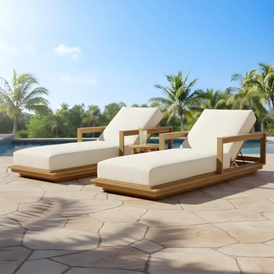 

Acacia Wood Outdoor Chaise Lounge Chair Set of 2, 5-Position Adjustable Patio Lounge Chairs with Cushions and Armrests, Pool Lo