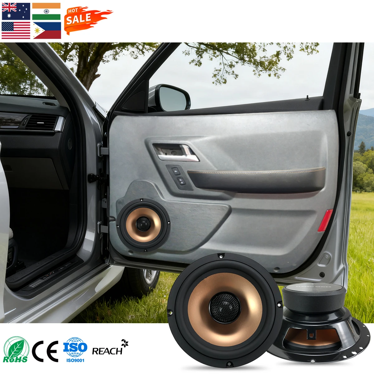 Factory 6.5INCH 2-Way RMS power 65W*2 Full Range Coaxial Car Audio Speakers built-in 20mm silk dome Neodymium magnet tweeter;